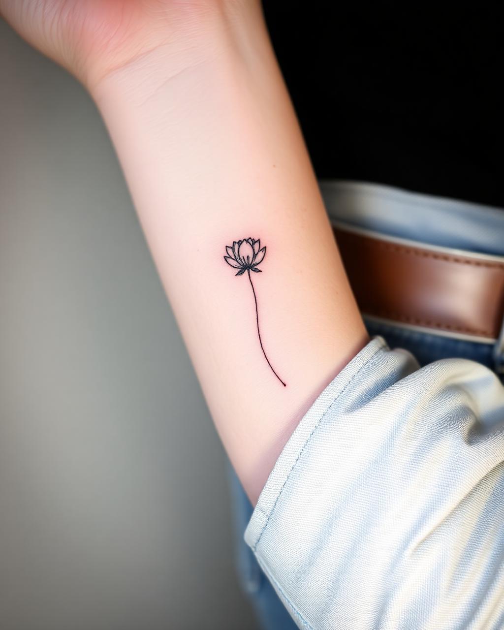Tatuaje fineline floral minimalista en brazo
