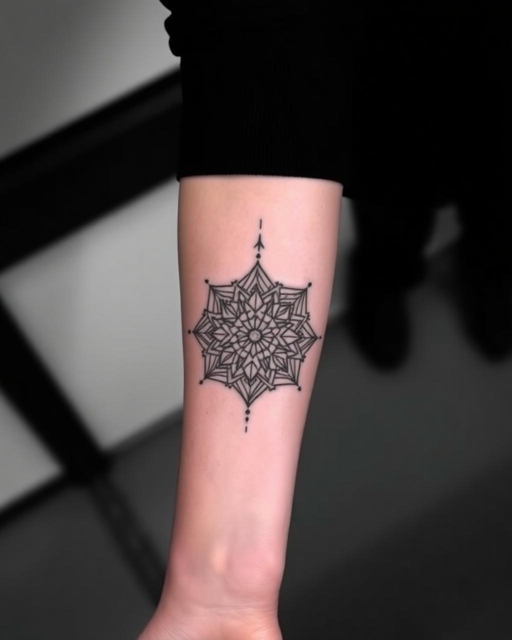 Tatuaje geométrico mandala en antebrazo